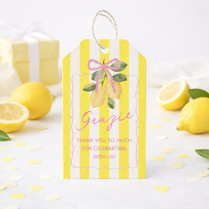 Gelbe Streifen Grazie Lemon Baby Shower Geschenkan Geschenkanhänger