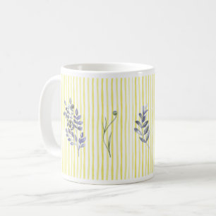Gelbe Streifen mit Wasserfarben-Wildblumen Kaffeetasse