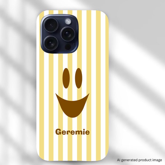 Gelbe Streifen Spaß Brauner Smiley iPhone Hülle (Available for iPhone and Samsung devices.)