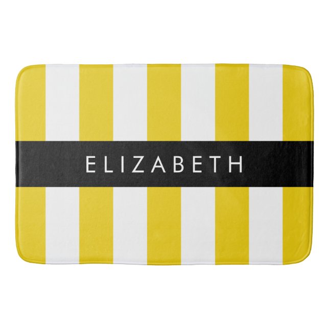 Gelbe Streifen, Streifen, Linien, Ihr Name Badematte (Vorderseite)