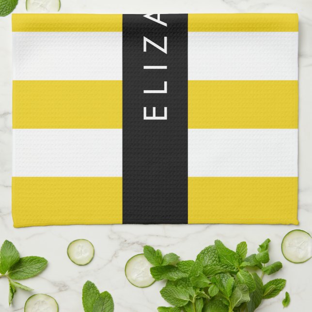 Gelbe Streifen, Streifen, Linien, Ihr Name Geschirrtuch (Gefaltet)