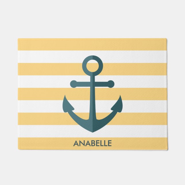 Gelbe Streifen und blauer Anker Fußmatte (Vorderseite)