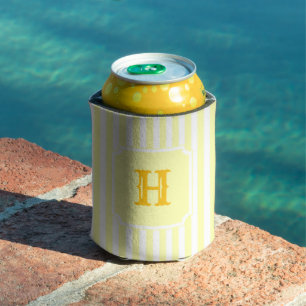 Gelbe Streifenmuster-Monogramm-Nautik-Segeln Dosenkühler