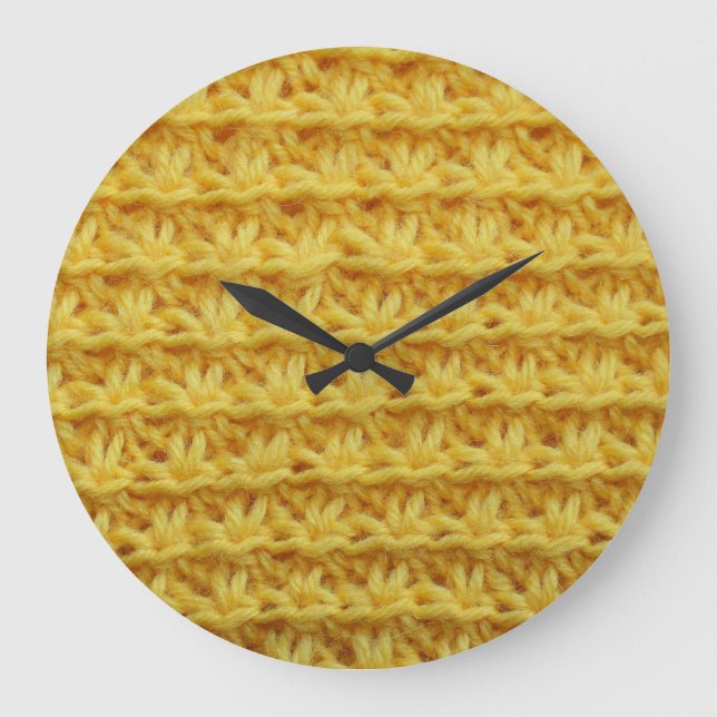 Gelbe Strickstoffe: gestreifte Textur. Große Wanduhr (Vorderseite)