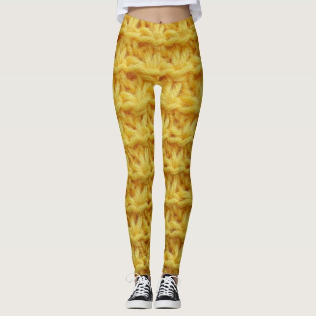 Gelbe Strickstoffe: gestreifte Textur. Leggings (Vorderseite)