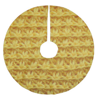 Gelbe Strickstoffe: gestreifte Textur. Polyester Weihnachtsbaumdecke