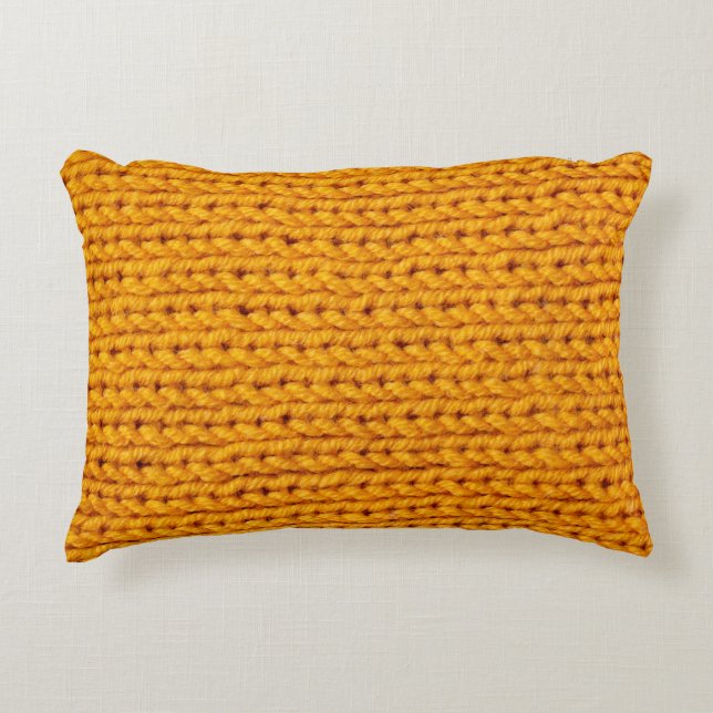 Gelbe Strickwoll-Textur mit Hintergrundmuster Dekokissen (Vorderseite)