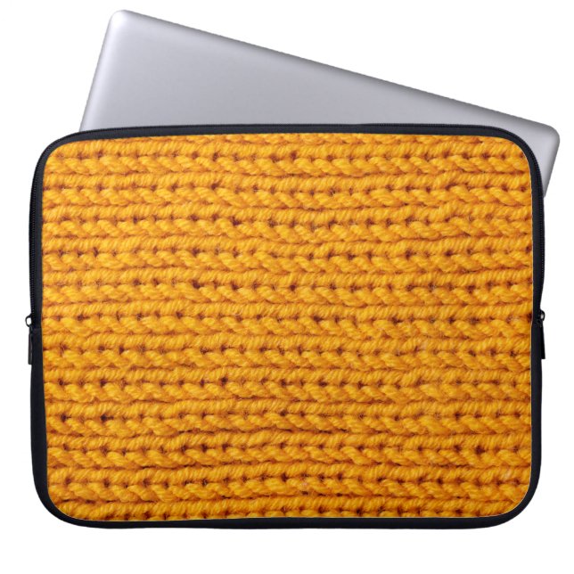 Gelbe Strickwoll-Textur mit Hintergrundmuster Laptopschutzhülle (Vorderseite)