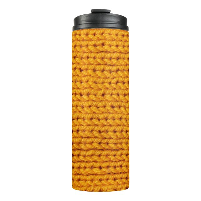 Gelbe Strickwoll-Textur mit Hintergrundmuster Thermosbecher (Vorderseite)