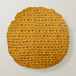Gelbe Strickwolle, hochauflösende Textur. Rundes Kissen
