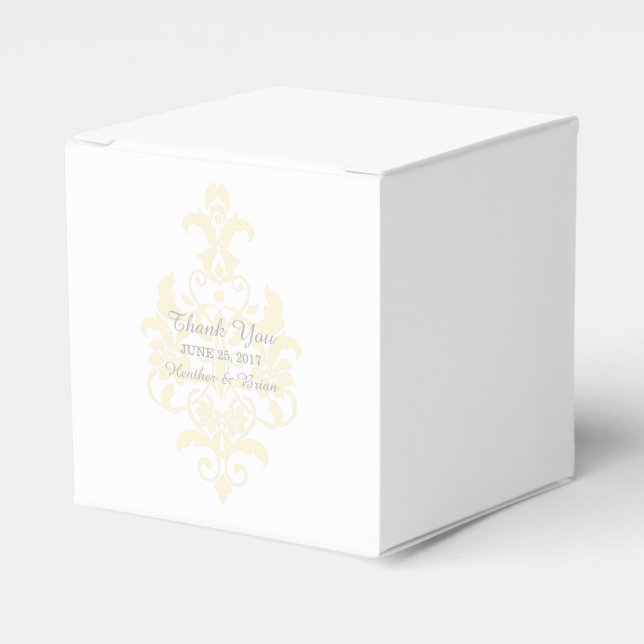 Gelbe subtile Damask Gefälligkeitsboxen Geschenkschachtel (Vorderseite)