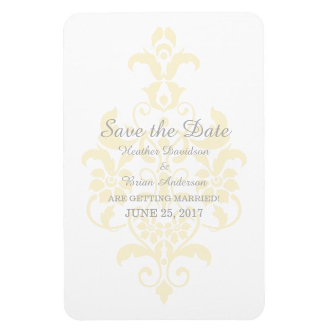 Gelbe, subtile Damask Save the Date Flexi Magnet (Vertikal)