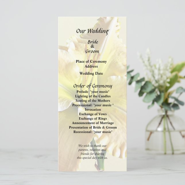 Gelbe Tageslilie Hochzeitmaterial Programm (Stehend Vorderseite)