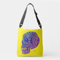 Gelbe Tasche mit violem Totenkopf - Umhängetasche
