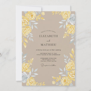 Gelbe Taupe-Rosen-Hochzeit Einladung