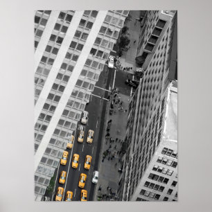 Gelbe Taxis in der Stadt-Straße Poster