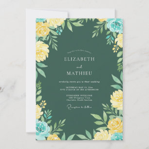 Gelbe Teal-Blatt-Hochzeit Einladung