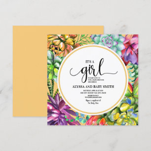 Gelbe Teal Lila Sukkulenten Baby Mädchen Shower Einladung