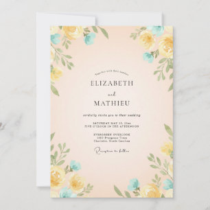 Gelbe Teal-Ranunkel-Eukalyptus-Hochzeit Einladung