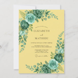 Gelbe Teal-Sophisticated-Botanical-Hochzeit Einladung