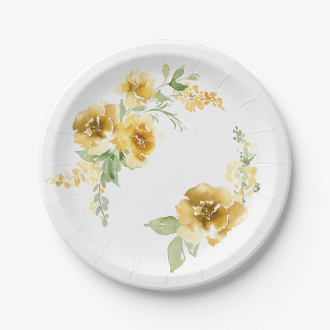 Gelbe Teller mit Blumenmuster Die Blume Grün und G (Vorderseite)