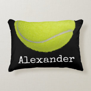 Gelbe Tennisball Sportteam Personalisiert Schwarz Dekokissen
