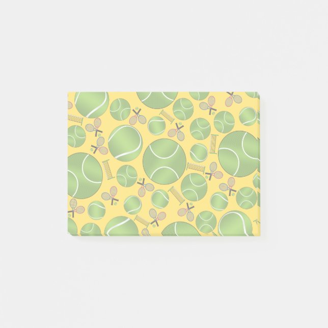 Gelbe Tennisballschläger und -netze Post-it Klebezettel (Vorderseite)