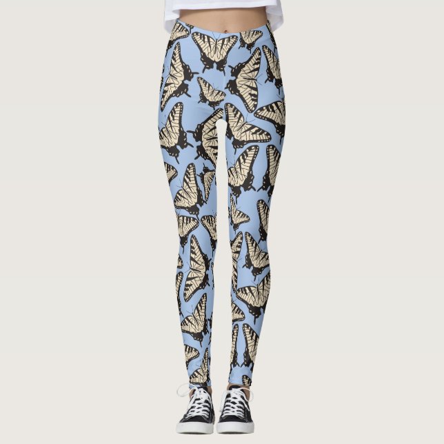 Gelbe Tiger-Frack-Schmetterlinge Muster Leggings (Vorderseite)
