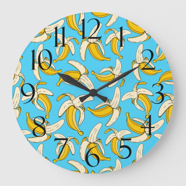 Gelbe tropische Bananen auf blauen Trendfrüchten Große Wanduhr (Vorderseite)
