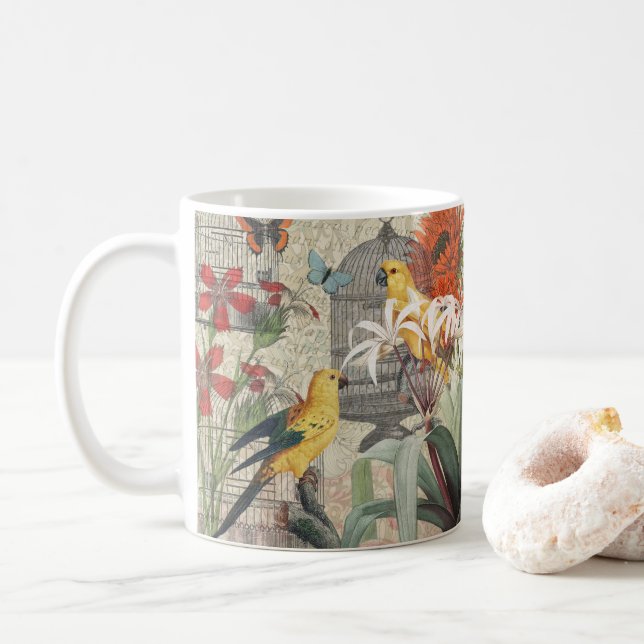 Gelbe tropische Blume Kaffeetasse (Mit Donut)