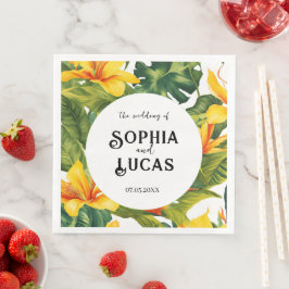 Gelbe tropische Blütenhochzeit Serviette