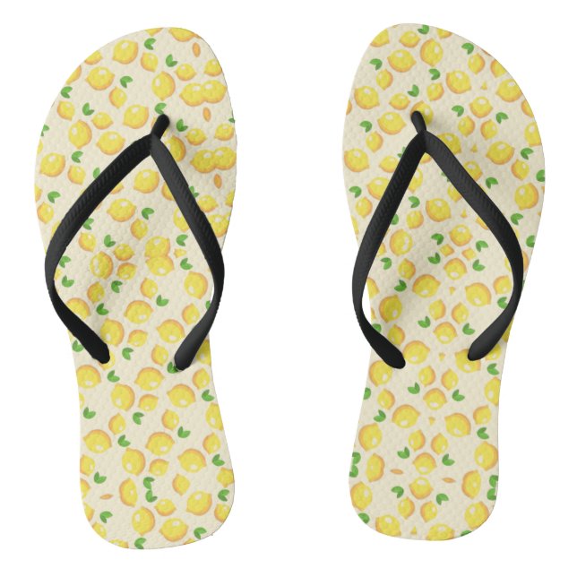 Gelbe tropische Zitronenmuster auf beige Flip Flops (Fußbett)