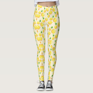 Gelbe tropische Zitronenmuster auf beige Leggings