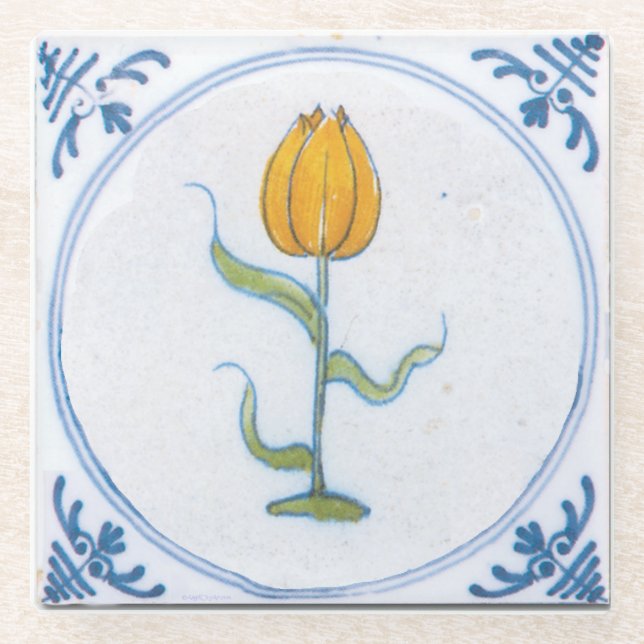 Gelbe Tulip Vintag Delft Art Glasuntersetzer (Vorderseite)