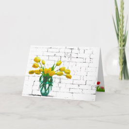 Gelbe Tulips auf der Ziegelnamenkarte Karte