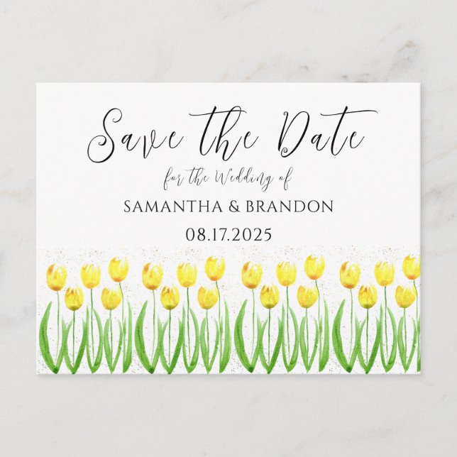 Gelbe Tulips Blume Wasserfarben Flora Rustikal Postkarte (Vorderseite)