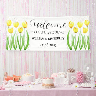 Gelbe Tulips Frühlingsblüte Rustikale Hochzeit Banner