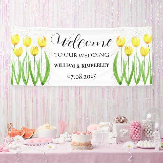 Gelbe Tulips Frühlingsblüte Rustikale Hochzeit Banner (Party)