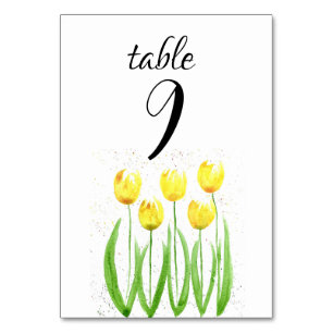 Gelbe Tulips Frühlingsflorale Blume Hochzeit Tischnummer