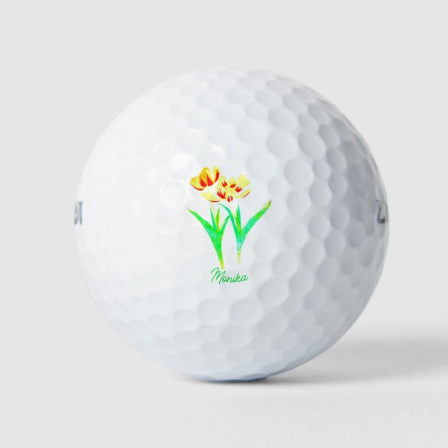 Gelbe Tulips Golf Ball mit Text (Vorderseite)