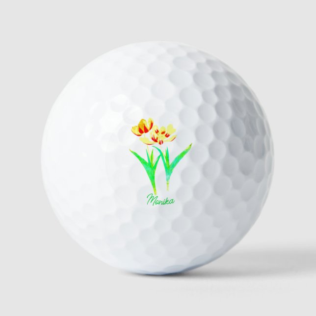 Gelbe Tulips Golf Ball mit Text (Vorderseite)