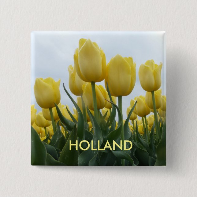 Gelbe Tulips Holland Square Button (Vorderseite)