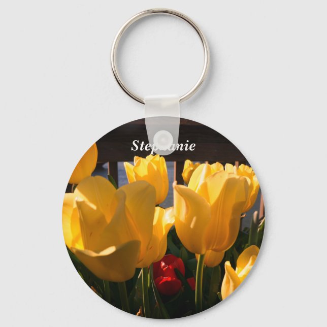 Gelbe Tulips & Name Schlüsselanhänger (Vorderseite)