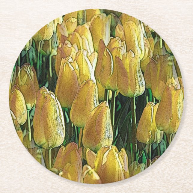 Gelbe Tulips Runder Pappuntersetzer (Vorderseite)