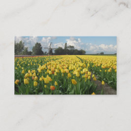 Gelbe Tulpe-Blumen-Feld-Windmühlen-Landschaft Visitenkarte