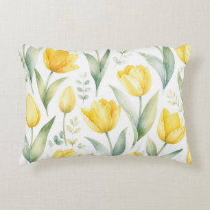 Gelbe Tulpen Aquarell-Blumenmalerei Botanisch Dekokissen