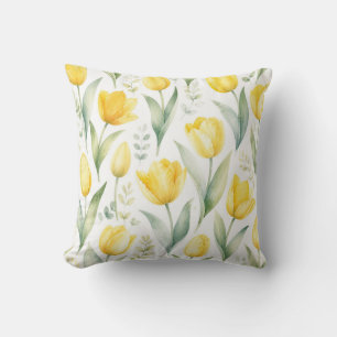 Gelbe Tulpen Aquarell-Blumenmalerei Botanisch Kissen