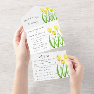 Gelbe Tulpen Aquarell Frühlingshochzeit All In One Einladung