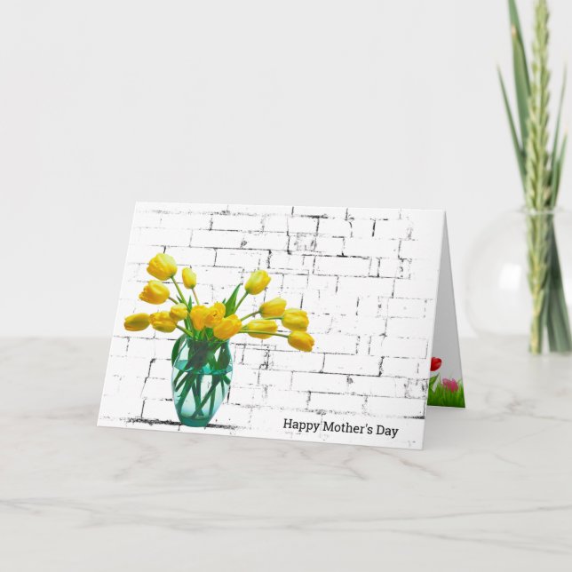 Gelbe Tulpen auf der Brick Mütter Day Card Karte (Vorderseite)