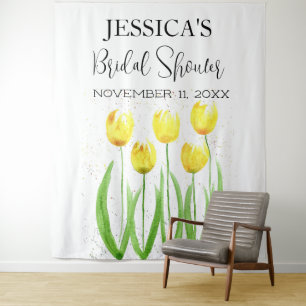 Gelbe Tulpen Blumen Brautdusche Willkommensschild Wandteppich